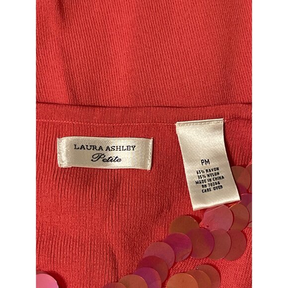 Laura Ashley Petite Coral Sleeveless Knit Top W/ Sequin V-Neck PM - Picture 5 of 6